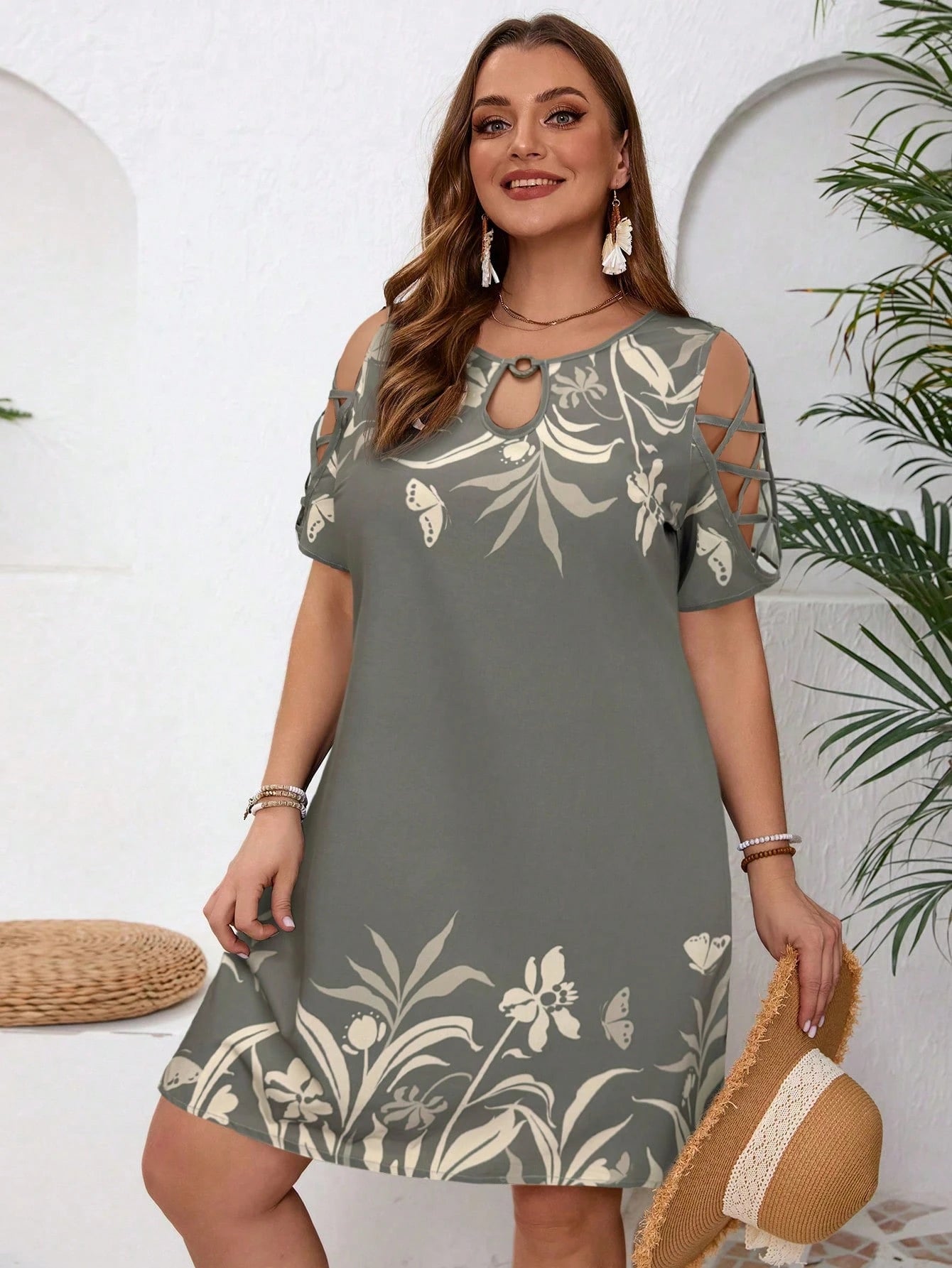 Vestido Plus Size Gris Blanche Élégance