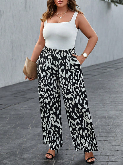 Calça Plus Size com Estampa Total e Pernas Largas – Estilo Casual para Primavera verão