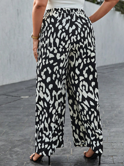 Calça Plus Size com Estampa Total e Pernas Largas – Estilo Casual para Primavera verão