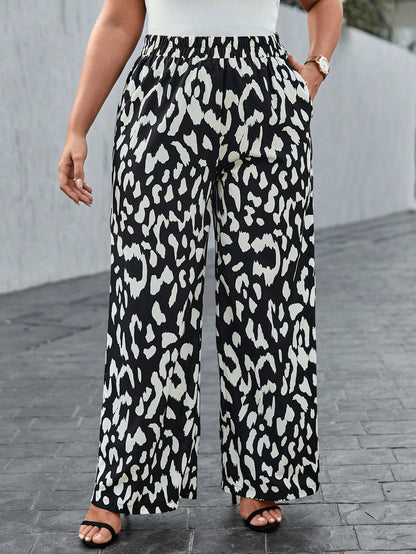 Calça Plus Size com Estampa Total e Pernas Largas – Estilo Casual para Primavera verão