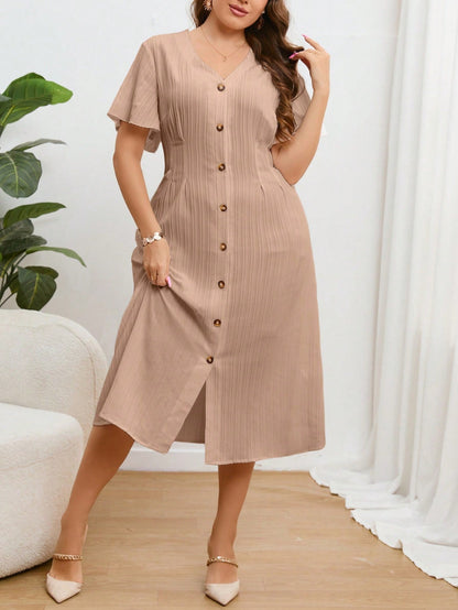 Vestido Midi Plus Size Feminino com Botão Frontal