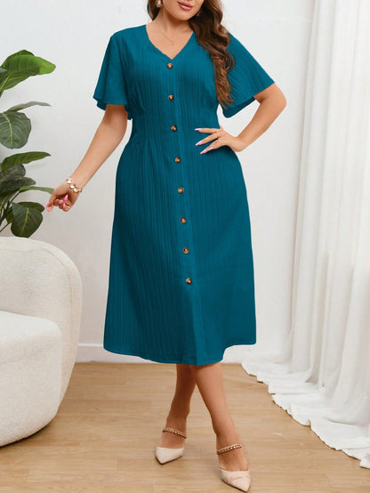 Vestido Midi Plus Size Feminino com Botão Frontal