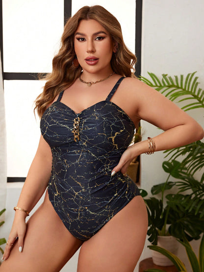 Maiô Plus Size com Estampa de Mármore