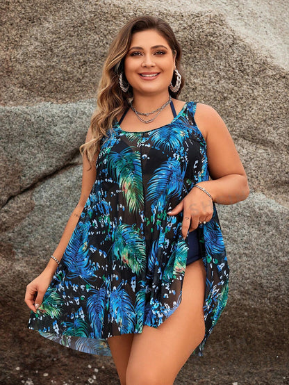 Vestido Feminino Plus Size  Tropical Sem Mangas
