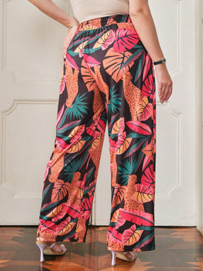 Calça Plus Size Pantalona Estampada com Amarração