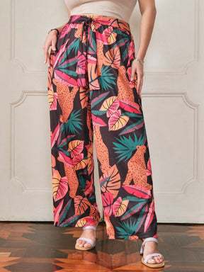 Calça Plus Size Pantalona Estampada com Amarração