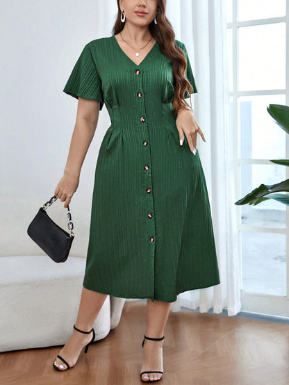 Vestido Midi Plus Size Feminino com Botão Frontal