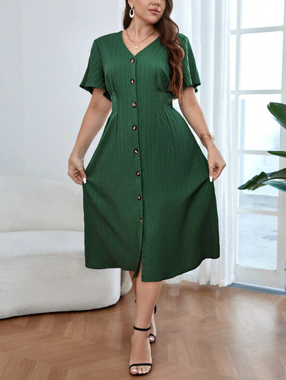 Vestido Midi Plus Size Feminino com Botão Frontal
