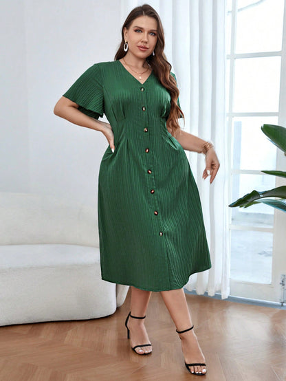 Vestido Midi Plus Size Feminino com Botão Frontal