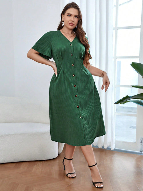 Vestido Midi Plus Size Feminino com Botão Frontal