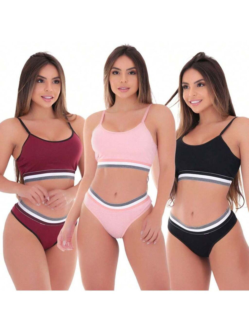 Kit 3 Conjunto Lingerie Top e Calcinha Microfibra Sexy