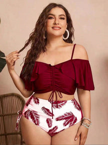 Biquíni Plus Size Feminino Cintura Alta com Babado