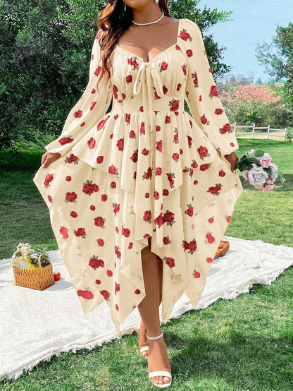 Vestido  Floral Frente Assimétrica Plus Size