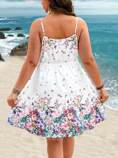Vestido Plus Size com Estampa Floral e Alças Finas