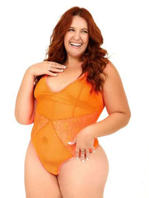 Melô Body Lingerie Plus Size com Arrastão e Renda Sem Bojo