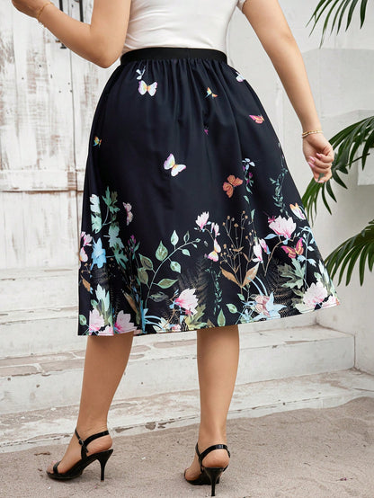 Saia Butterfly Dream Plus Size – Estampa Floral com Borboletas
