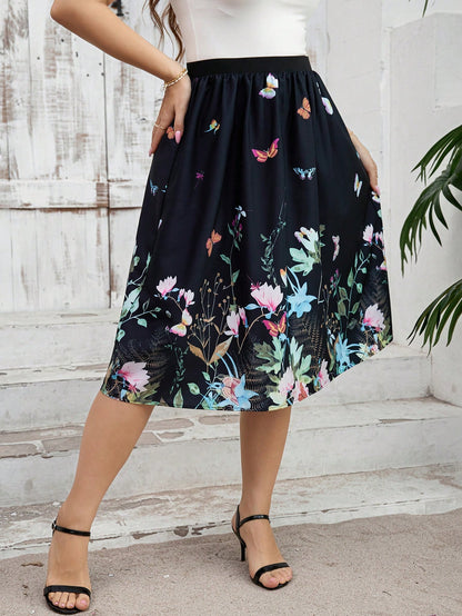 Saia Butterfly Dream Plus Size – Estampa Floral com Borboletas