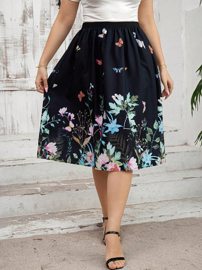 Saia Butterfly Dream Plus Size – Estampa Floral com Borboletas