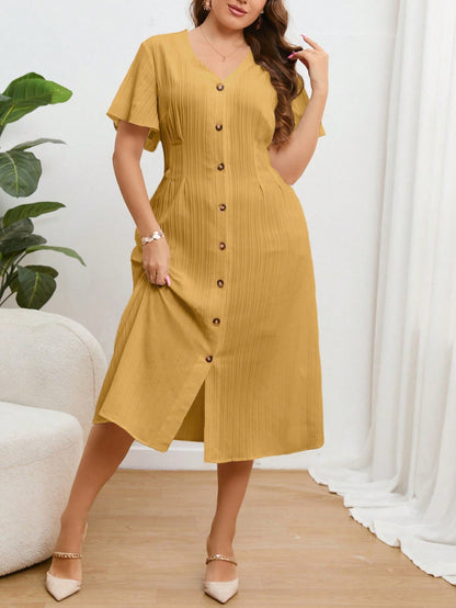 Vestido Midi Plus Size Feminino com Botão Frontal