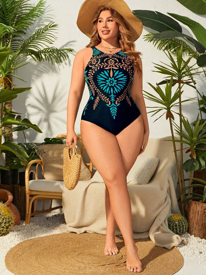 Maiô Elegante Plus Size com Estampa Tropical