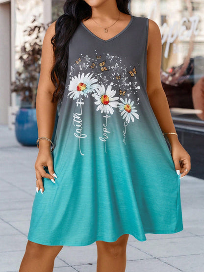 Vestido Plus Size Regata Feminino Curto Estampado Decote V