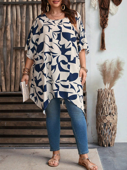Blusa de Manga e Decote Arredondado Plus Size