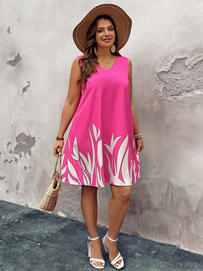 Vestido Plus Size Regata Feminino Curto Estampado Decote V