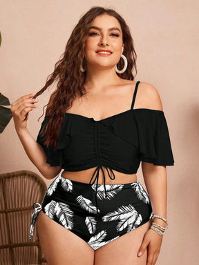 Biquíni Plus Size Feminino Cintura Alta com Babado