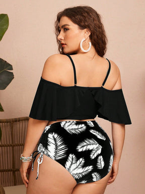 Biquíni Plus Size Feminino Cintura Alta com Babado