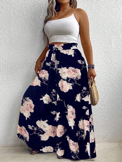 Calça Vacation Prime Plus Size com Cintura Elástica e Franjas Laterais para Férias