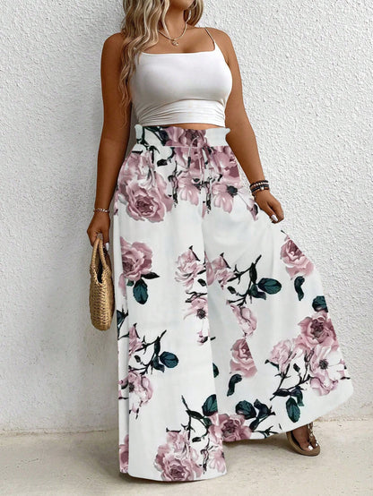 Calça Vacation Prime Plus Size com Cintura Elástica e Franjas Laterais para Férias