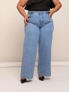 Calça Jeans Plus Size  Azul Claro Rasgadinha