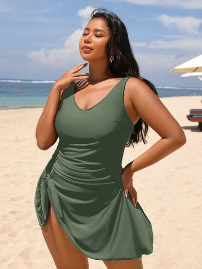 Maiô Plus Size de Amarração Lateral e Franzido