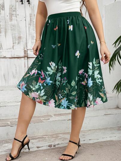 Saia Butterfly Dream Plus Size – Estampa Floral com Borboletas