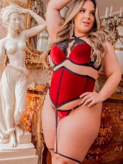 Conjunto de Lingerie Plus Size Veludo Luxo