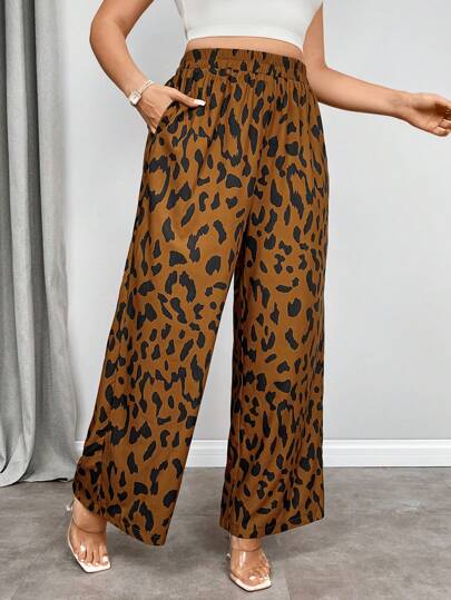 Calça Plus Size com Estampa Total e Pernas Largas – Estilo Casual para Primavera verão