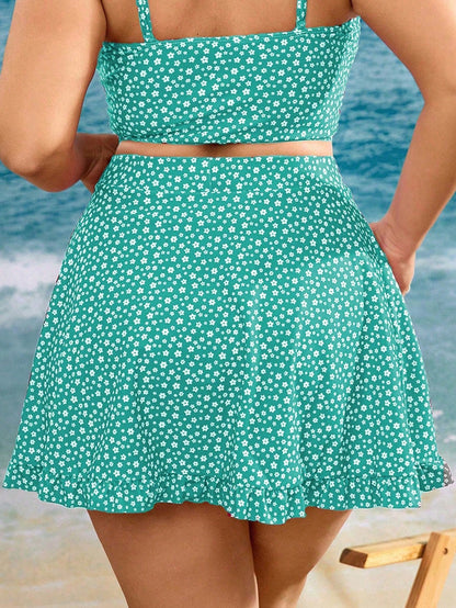 Saia de Banho Floral Plus Size com Nó Decorativo – Verde