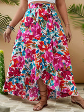 Saia Longa Plus Size Boho Floral com Laço e Babados Laterais