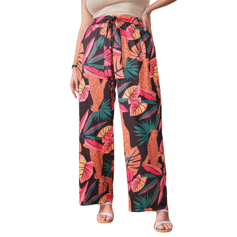 Calça Plus Size Pantalona Estampada com Amarração