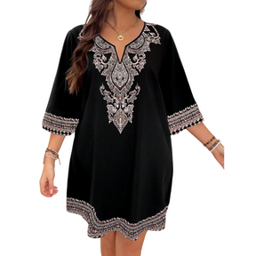 Vestido Estampado Gola Entalhada Plus Size