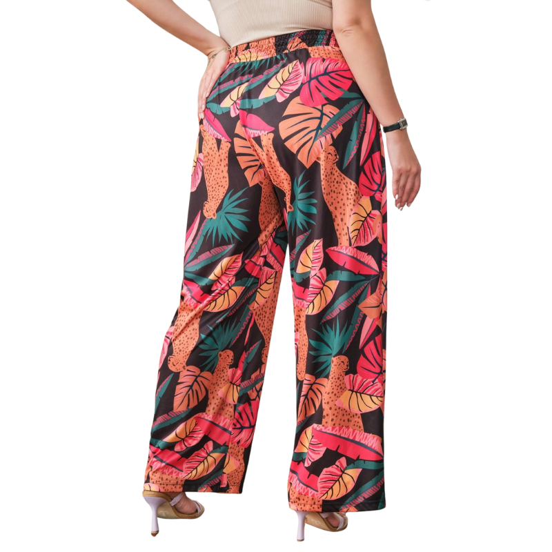 Calça Plus Size Pantalona Estampada com Amarração