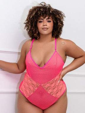 Melô Body Lingerie Plus Size com Arrastão e Renda Sem Bojo