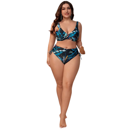 Biquini Plus Size Estampa Tropical Cordão Lateral
