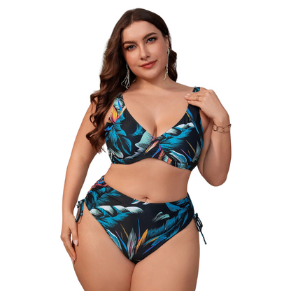 Biquini Plus Size Estampa Tropical Cordão Lateral