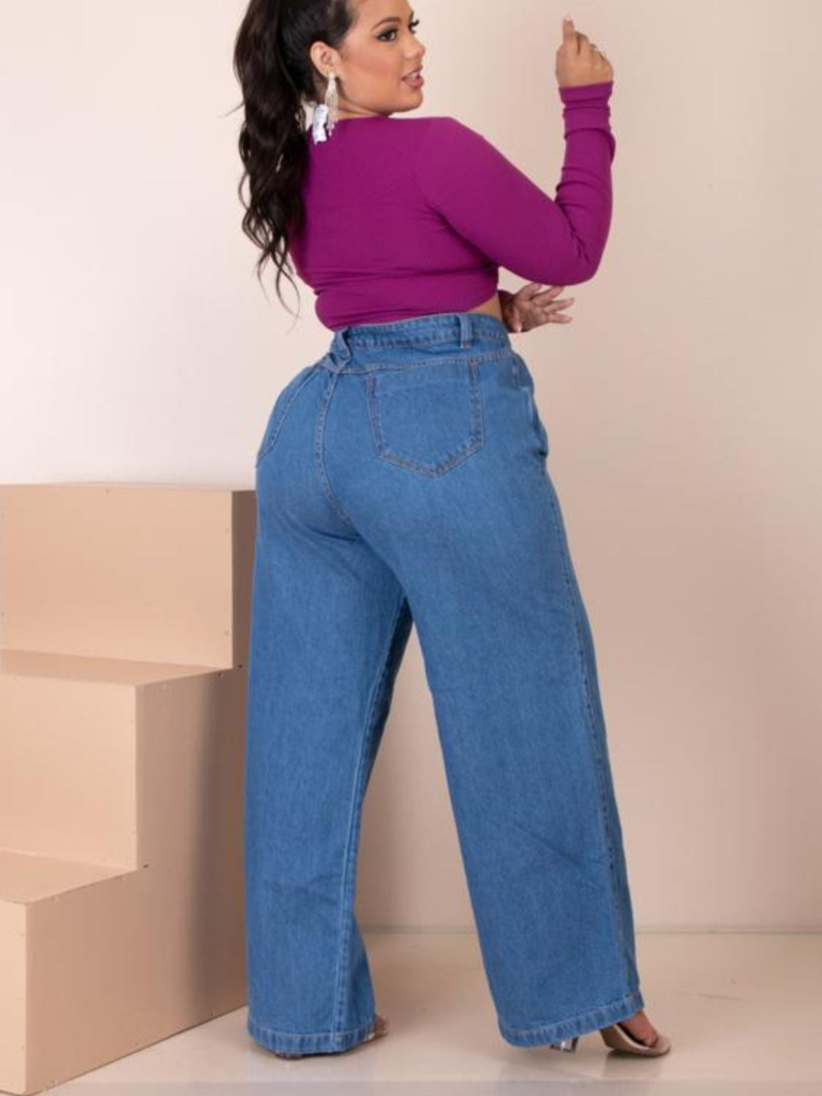 Calça Jeans Pantalona Perna Larga Plus Size