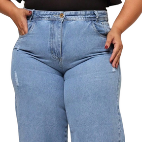 Calça Jeans Plus Size  Azul Claro Rasgadinha