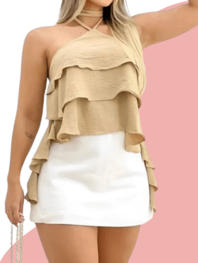 Blusa Cropped três Babados Blogueira - Super Lançamento