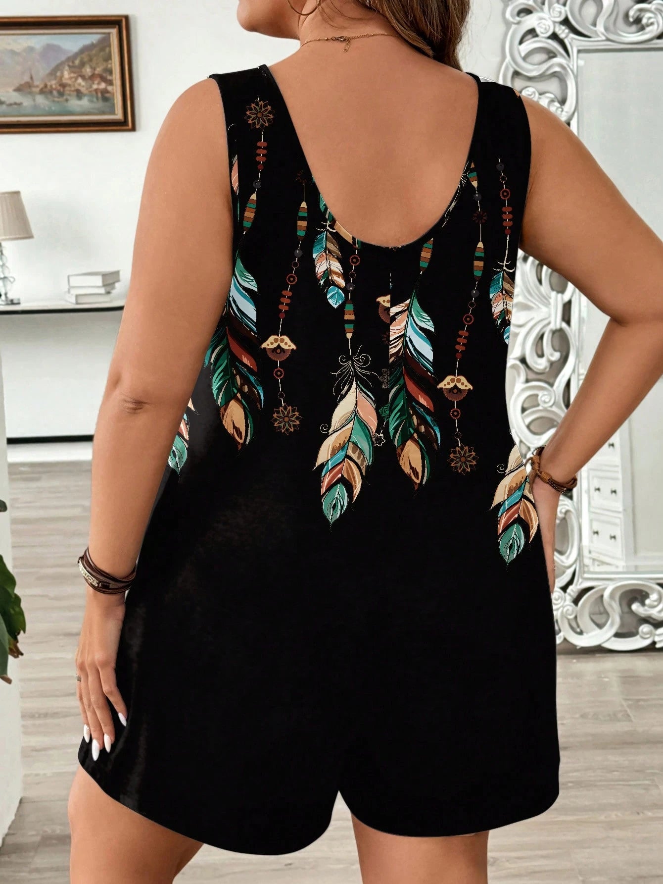 Macaquinho Plus Size Noir Plume
