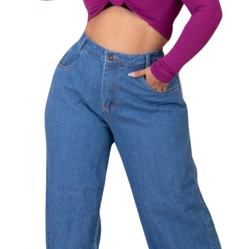 Calça Jeans Pantalona Perna Larga Plus Size