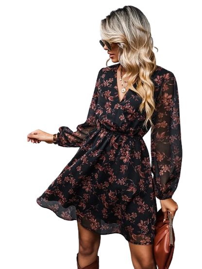 Vestido Elegância Chiffon - Manga Longa + Brinde Exclusivo